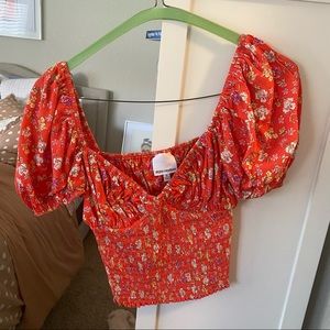 NWOT Red Smocked balloon sleeve top